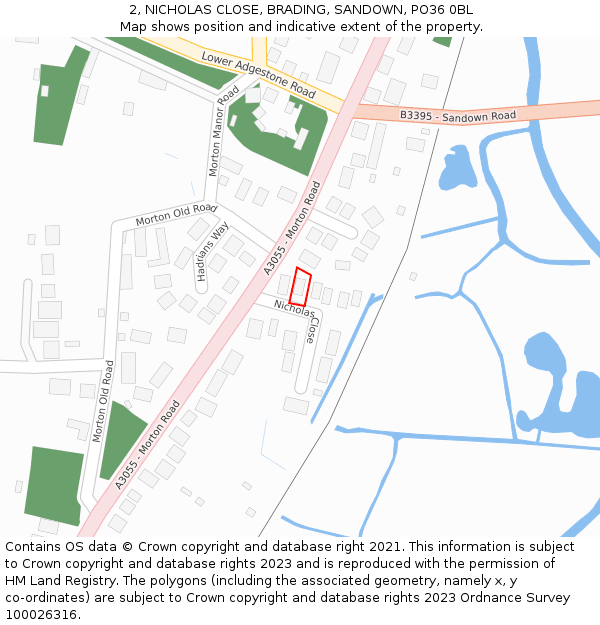 2, NICHOLAS CLOSE, BRADING, SANDOWN, PO36 0BL: Location map and indicative extent of plot