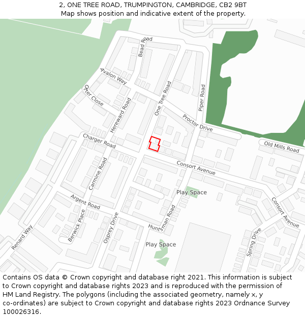 2, ONE TREE ROAD, TRUMPINGTON, CAMBRIDGE, CB2 9BT: Location map and indicative extent of plot