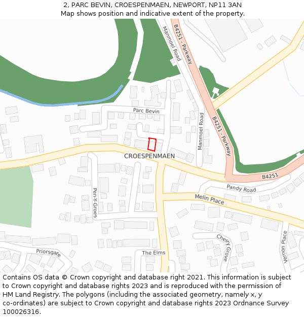 2, PARC BEVIN, CROESPENMAEN, NEWPORT, NP11 3AN: Location map and indicative extent of plot