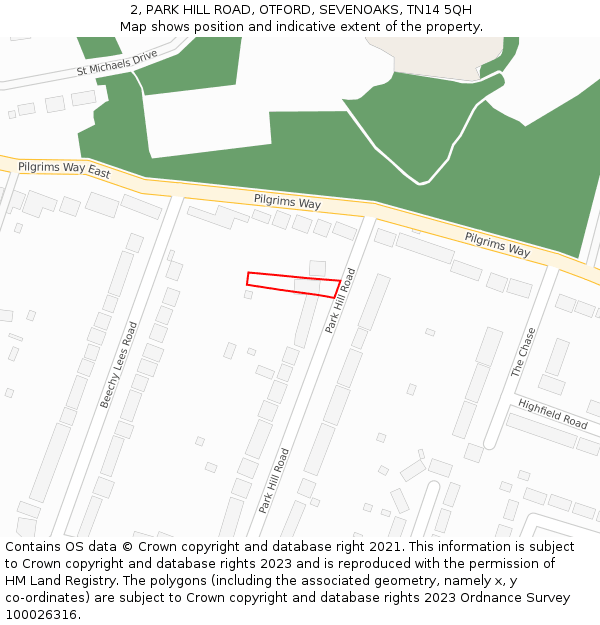 2, PARK HILL ROAD, OTFORD, SEVENOAKS, TN14 5QH: Location map and indicative extent of plot