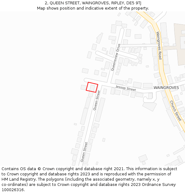 2, QUEEN STREET, WAINGROVES, RIPLEY, DE5 9TJ: Location map and indicative extent of plot