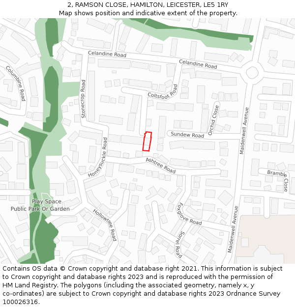 2, RAMSON CLOSE, HAMILTON, LEICESTER, LE5 1RY: Location map and indicative extent of plot