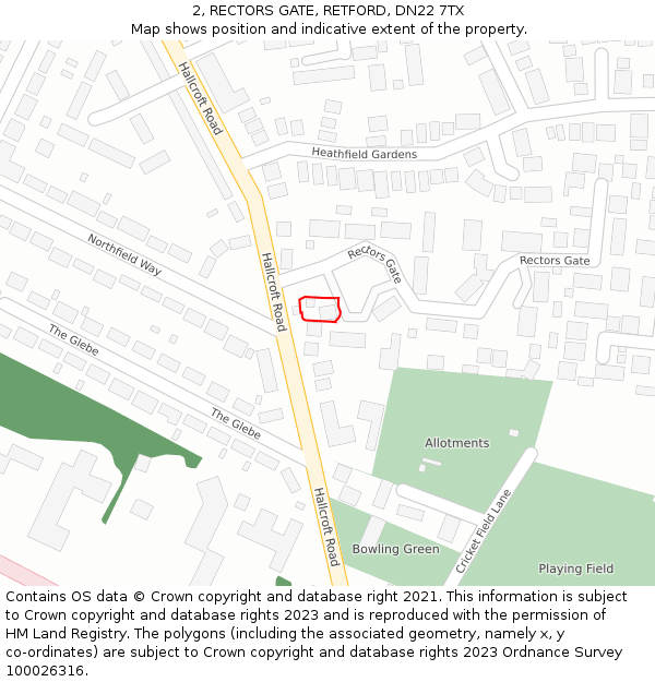 2, RECTORS GATE, RETFORD, DN22 7TX: Location map and indicative extent of plot