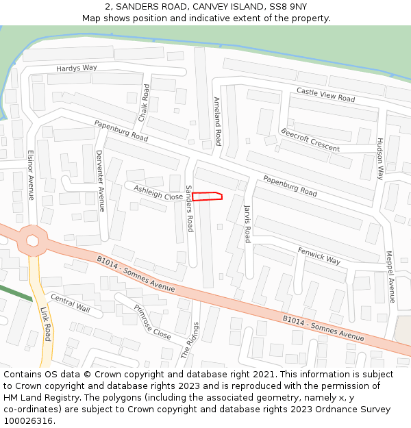 2, SANDERS ROAD, CANVEY ISLAND, SS8 9NY: Location map and indicative extent of plot