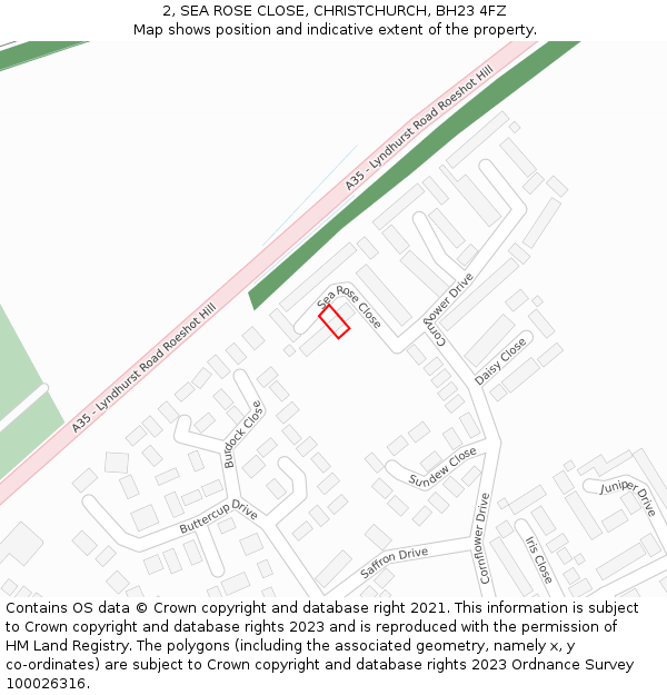 2, SEA ROSE CLOSE, CHRISTCHURCH, BH23 4FZ: Location map and indicative extent of plot