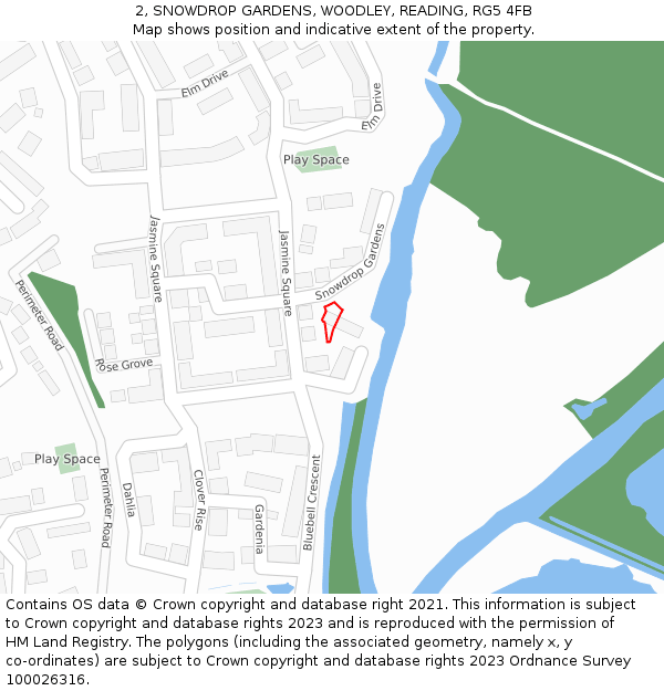 2, SNOWDROP GARDENS, WOODLEY, READING, RG5 4FB: Location map and indicative extent of plot