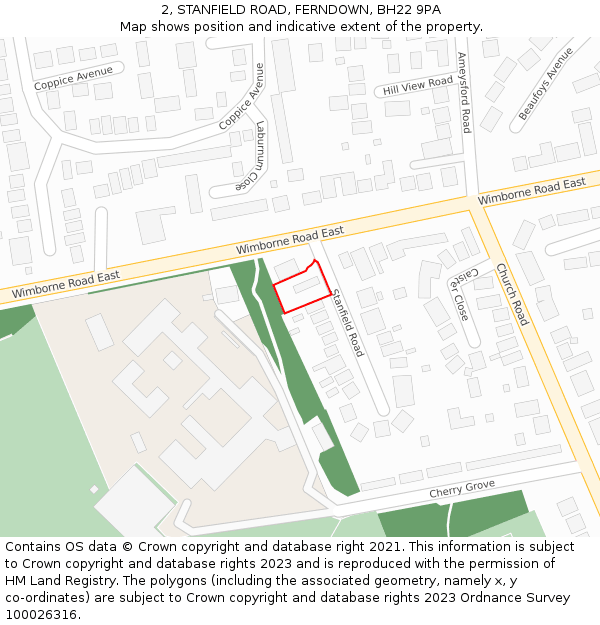 2, STANFIELD ROAD, FERNDOWN, BH22 9PA: Location map and indicative extent of plot