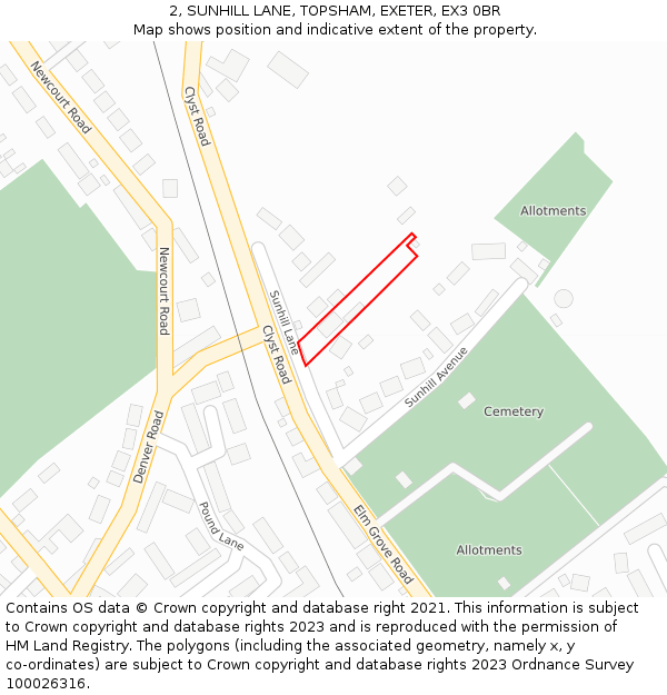 2, SUNHILL LANE, TOPSHAM, EXETER, EX3 0BR: Location map and indicative extent of plot