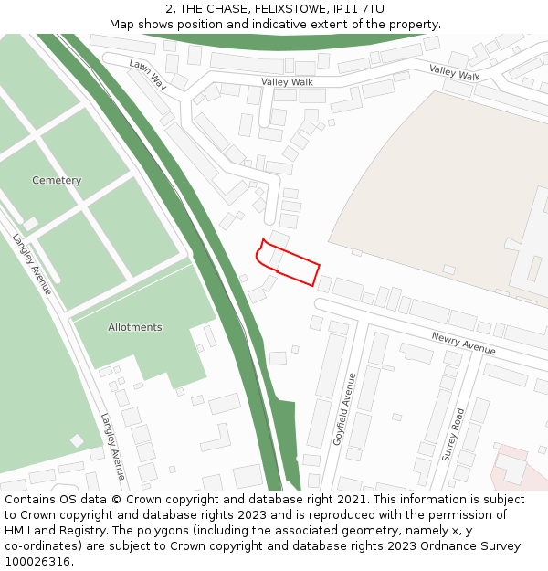 2, THE CHASE, FELIXSTOWE, IP11 7TU: Location map and indicative extent of plot