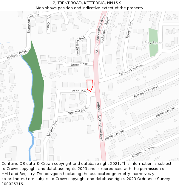 2, TRENT ROAD, KETTERING, NN16 9HL: Location map and indicative extent of plot