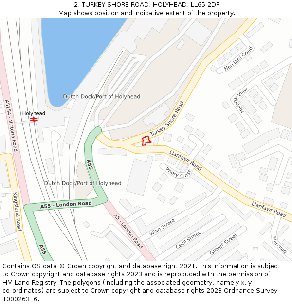 2, TURKEY SHORE ROAD, HOLYHEAD, LL65 2DF: Location map and indicative extent of plot