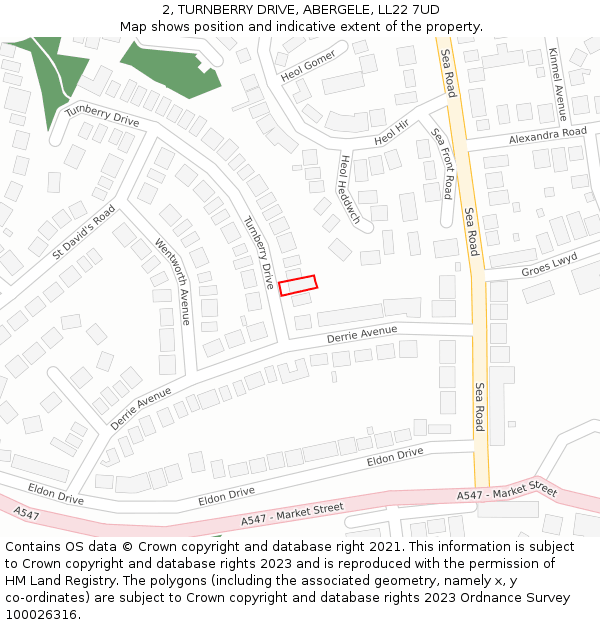 2, TURNBERRY DRIVE, ABERGELE, LL22 7UD: Location map and indicative extent of plot