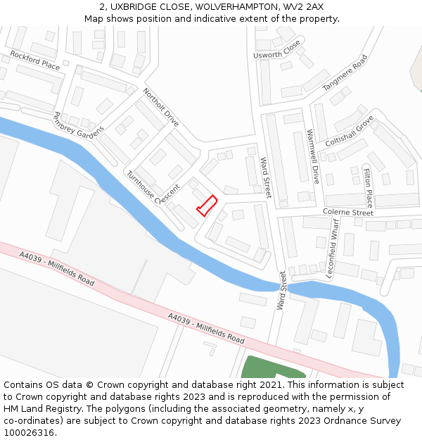 2, UXBRIDGE CLOSE, WOLVERHAMPTON, WV2 2AX: Location map and indicative extent of plot