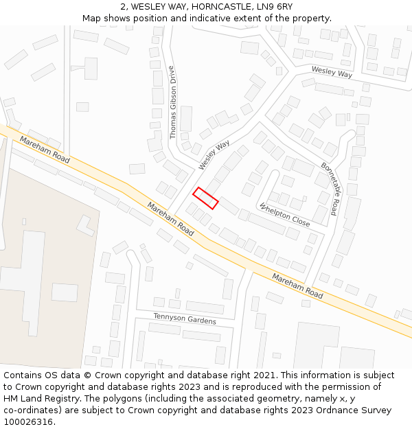 2, WESLEY WAY, HORNCASTLE, LN9 6RY: Location map and indicative extent of plot