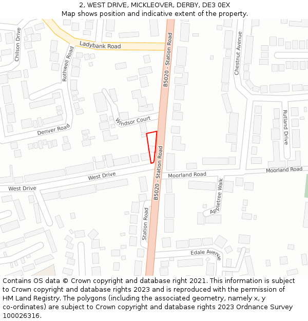 2, WEST DRIVE, MICKLEOVER, DERBY, DE3 0EX: Location map and indicative extent of plot