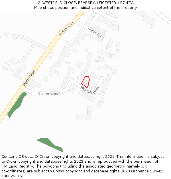 2, WESTFIELD CLOSE, REARSBY, LEICESTER, LE7 4ZA: Location map and indicative extent of plot