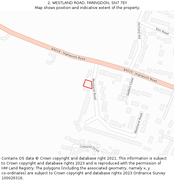 2, WESTLAND ROAD, FARINGDON, SN7 7EY: Location map and indicative extent of plot