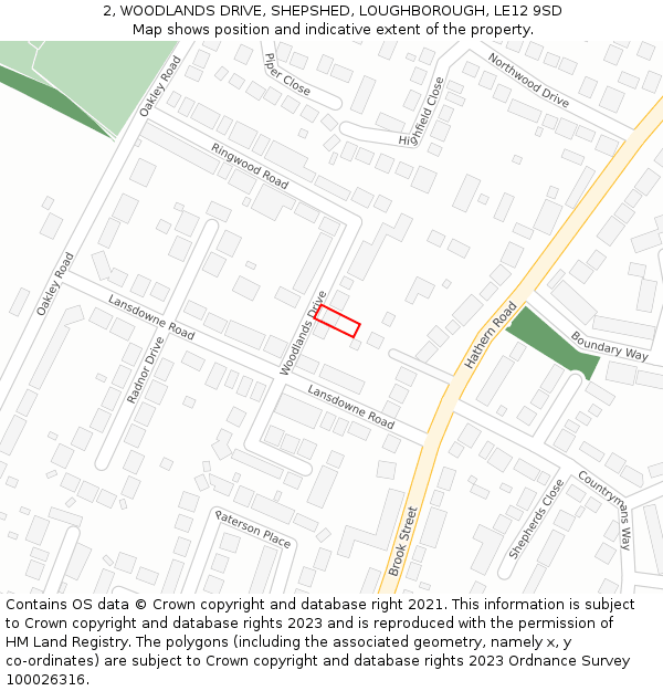 2, WOODLANDS DRIVE, SHEPSHED, LOUGHBOROUGH, LE12 9SD: Location map and indicative extent of plot