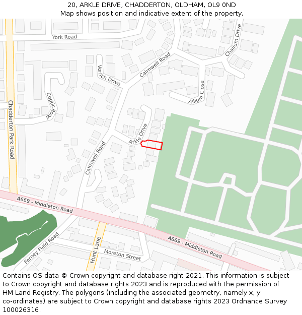 20, ARKLE DRIVE, CHADDERTON, OLDHAM, OL9 0ND: Location map and indicative extent of plot