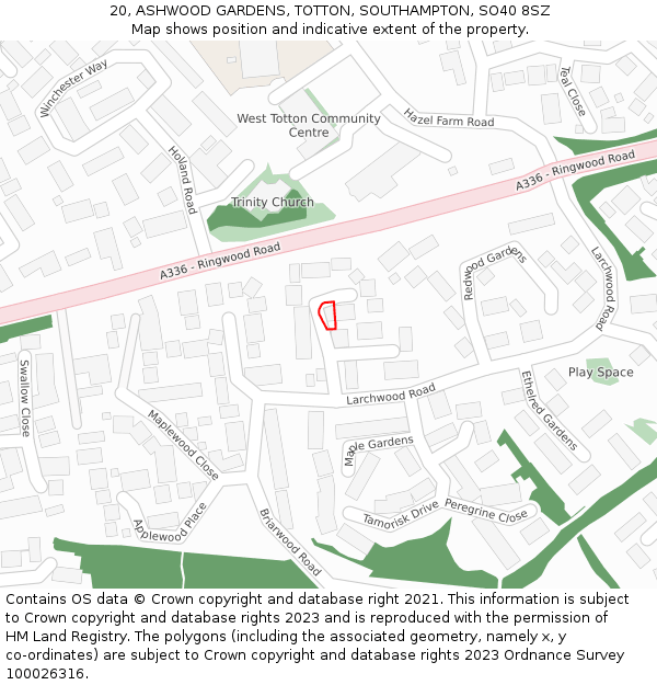 20, ASHWOOD GARDENS, TOTTON, SOUTHAMPTON, SO40 8SZ: Location map and indicative extent of plot