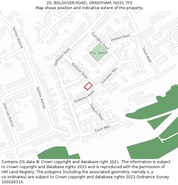 20, BOLSOVER ROAD, GRANTHAM, NG31 7FS: Location map and indicative extent of plot