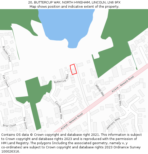 20, BUTTERCUP WAY, NORTH HYKEHAM, LINCOLN, LN6 9FX: Location map and indicative extent of plot