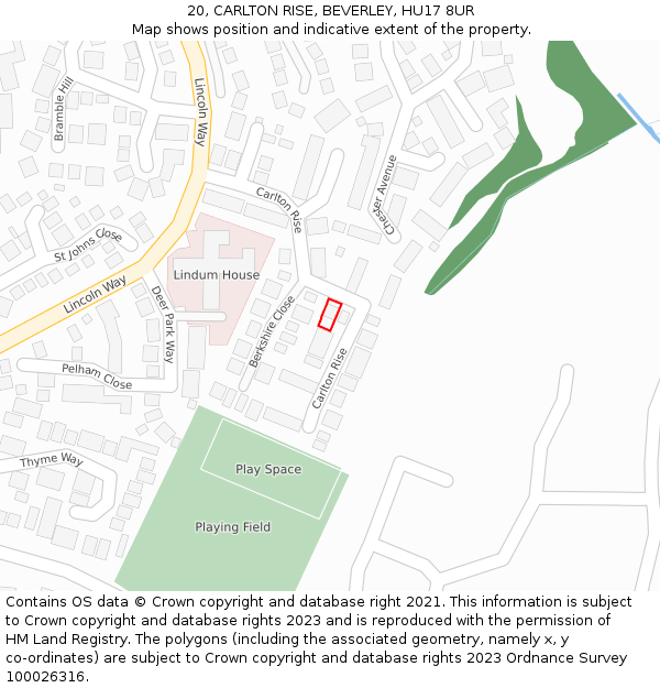 20, CARLTON RISE, BEVERLEY, HU17 8UR: Location map and indicative extent of plot