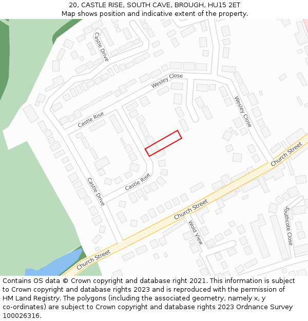 20, CASTLE RISE, SOUTH CAVE, BROUGH, HU15 2ET: Location map and indicative extent of plot