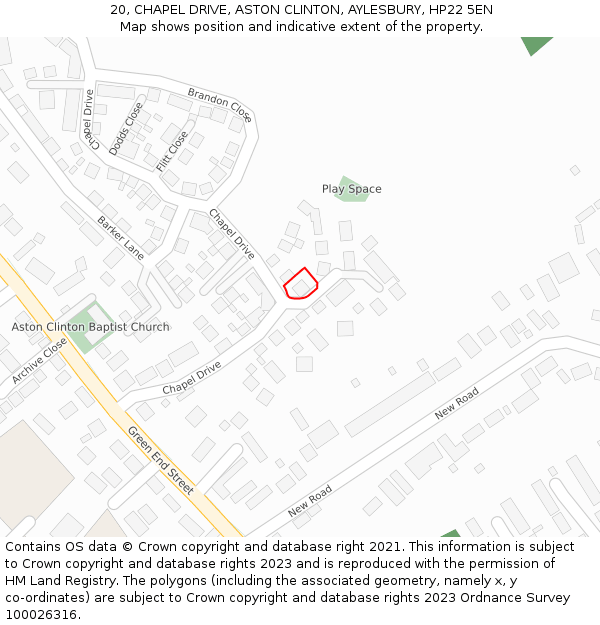 20, CHAPEL DRIVE, ASTON CLINTON, AYLESBURY, HP22 5EN: Location map and indicative extent of plot