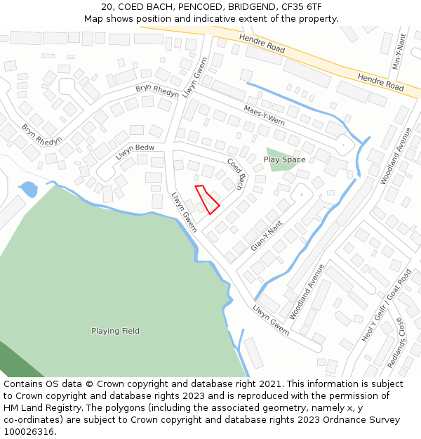 20, COED BACH, PENCOED, BRIDGEND, CF35 6TF: Location map and indicative extent of plot