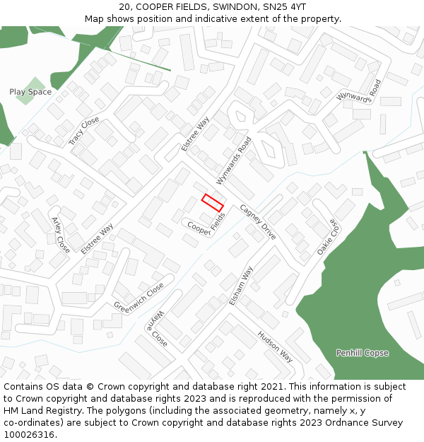 20, COOPER FIELDS, SWINDON, SN25 4YT: Location map and indicative extent of plot