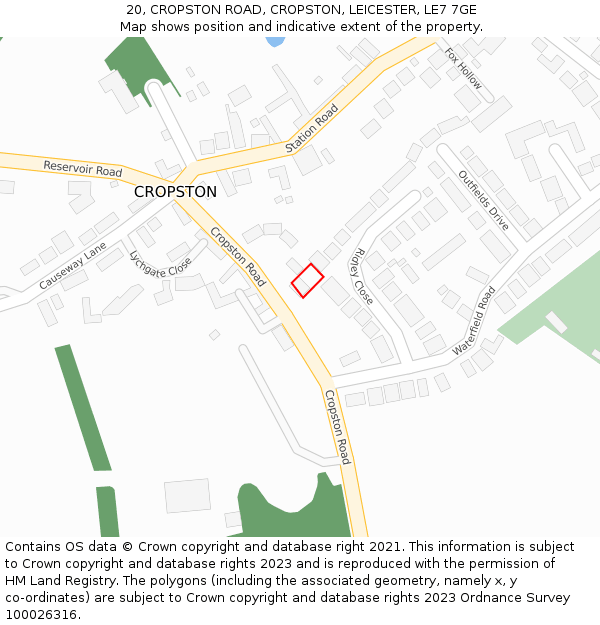 20, CROPSTON ROAD, CROPSTON, LEICESTER, LE7 7GE: Location map and indicative extent of plot