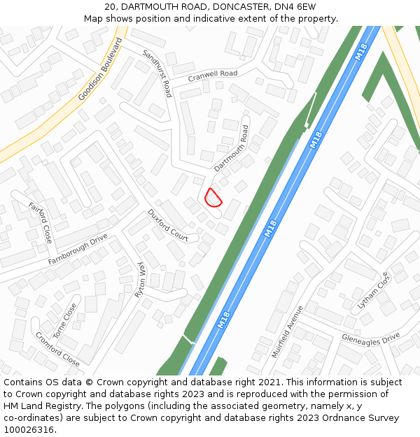 20, DARTMOUTH ROAD, DONCASTER, DN4 6EW: Location map and indicative extent of plot