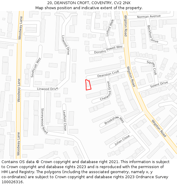 20, DEANSTON CROFT, COVENTRY, CV2 2NX: Location map and indicative extent of plot