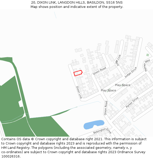 20, DIXON LINK, LANGDON HILLS, BASILDON, SS16 5NS: Location map and indicative extent of plot