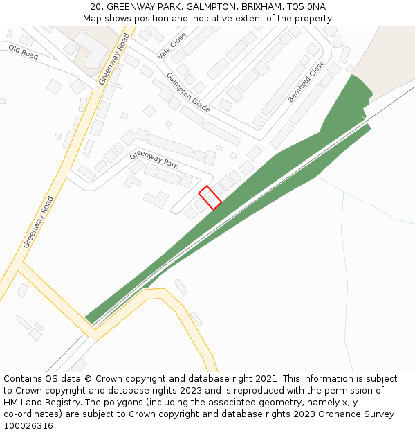 20, GREENWAY PARK, GALMPTON, BRIXHAM, TQ5 0NA: Location map and indicative extent of plot