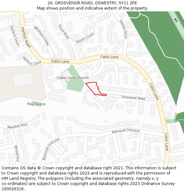 20, GROSVENOR ROAD, OSWESTRY, SY11 2PE: Location map and indicative extent of plot