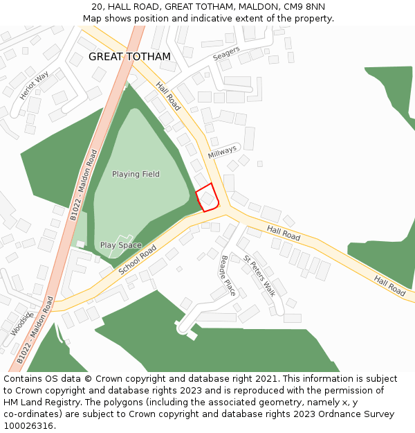 20, HALL ROAD, GREAT TOTHAM, MALDON, CM9 8NN: Location map and indicative extent of plot