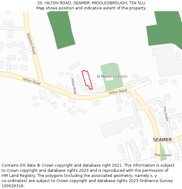 20, HILTON ROAD, SEAMER, MIDDLESBROUGH, TS9 5LU: Location map and indicative extent of plot