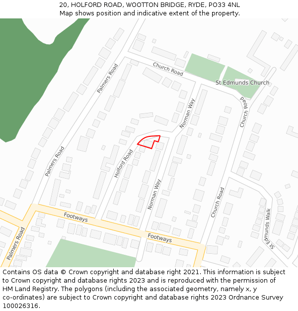 20, HOLFORD ROAD, WOOTTON BRIDGE, RYDE, PO33 4NL: Location map and indicative extent of plot