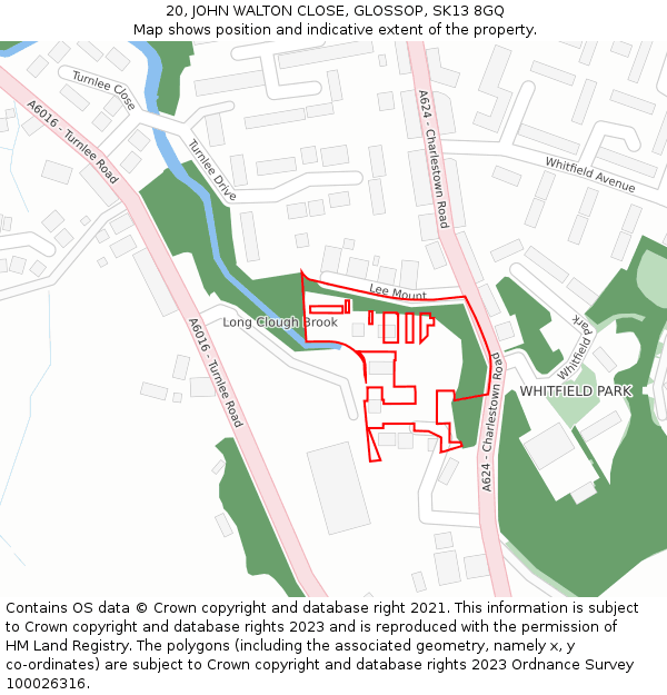 20, JOHN WALTON CLOSE, GLOSSOP, SK13 8GQ: Location map and indicative extent of plot