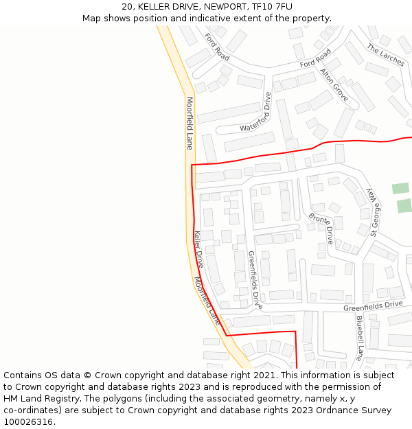 20, KELLER DRIVE, NEWPORT, TF10 7FU: Location map and indicative extent of plot