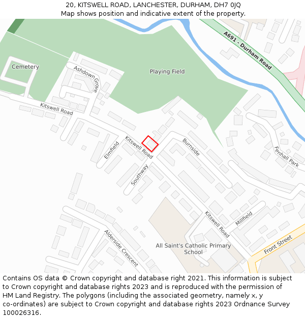 20, KITSWELL ROAD, LANCHESTER, DURHAM, DH7 0JQ: Location map and indicative extent of plot