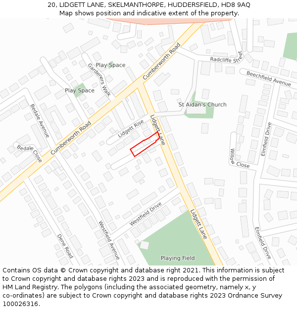 20, LIDGETT LANE, SKELMANTHORPE, HUDDERSFIELD, HD8 9AQ: Location map and indicative extent of plot