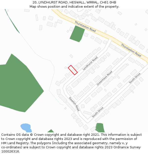 20, LYNDHURST ROAD, HESWALL, WIRRAL, CH61 0HB: Location map and indicative extent of plot