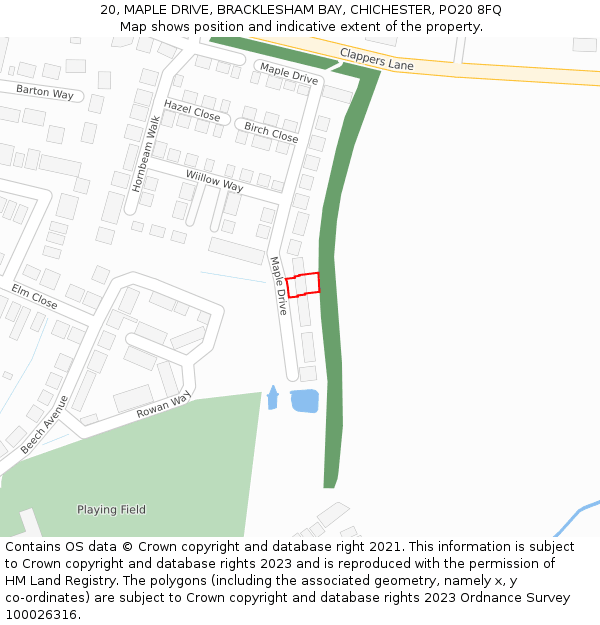 20, MAPLE DRIVE, BRACKLESHAM BAY, CHICHESTER, PO20 8FQ: Location map and indicative extent of plot