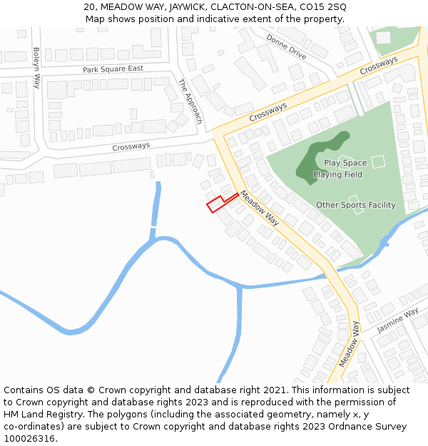 20, MEADOW WAY, JAYWICK, CLACTON-ON-SEA, CO15 2SQ: Location map and indicative extent of plot