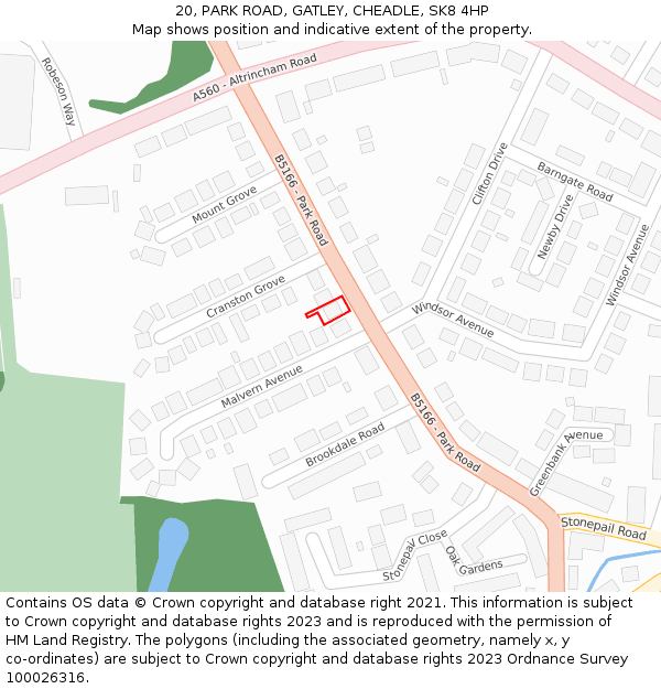 20, PARK ROAD, GATLEY, CHEADLE, SK8 4HP: Location map and indicative extent of plot