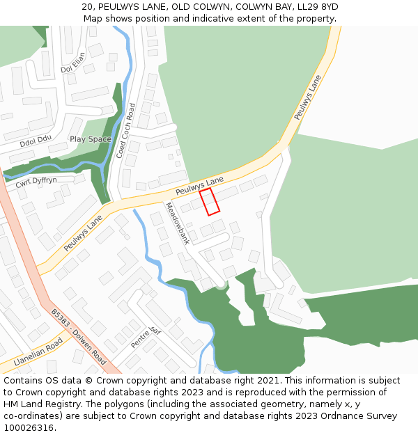 20, PEULWYS LANE, OLD COLWYN, COLWYN BAY, LL29 8YD: Location map and indicative extent of plot