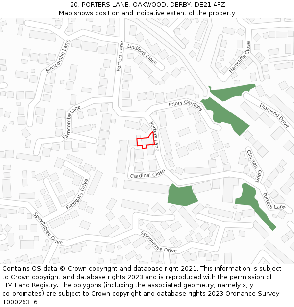 20, PORTERS LANE, OAKWOOD, DERBY, DE21 4FZ: Location map and indicative extent of plot